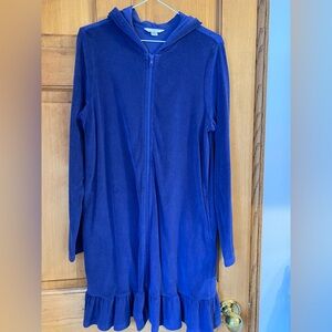 Blue Hooded Zip-Up terry swim coverup